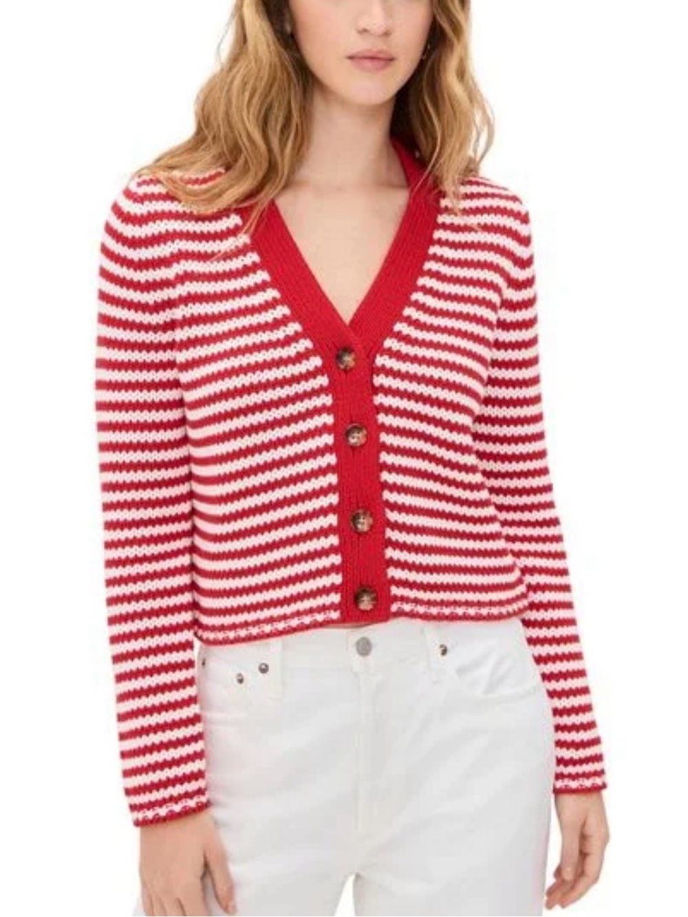 La Ligne Fine Stripe Mini Marina Cardigan Red/White Small NWOT